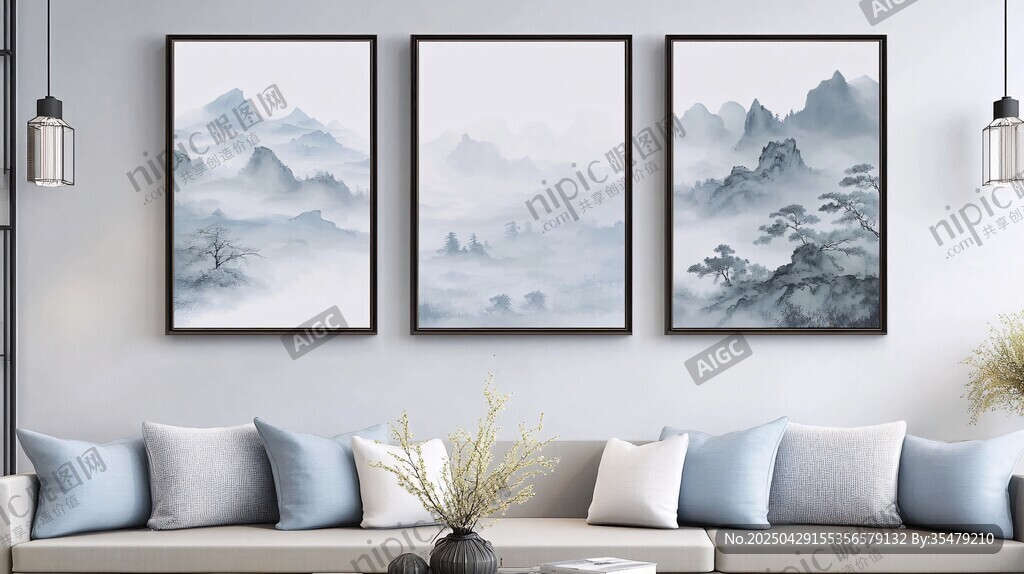 新中式客廳水墨山水掛畫