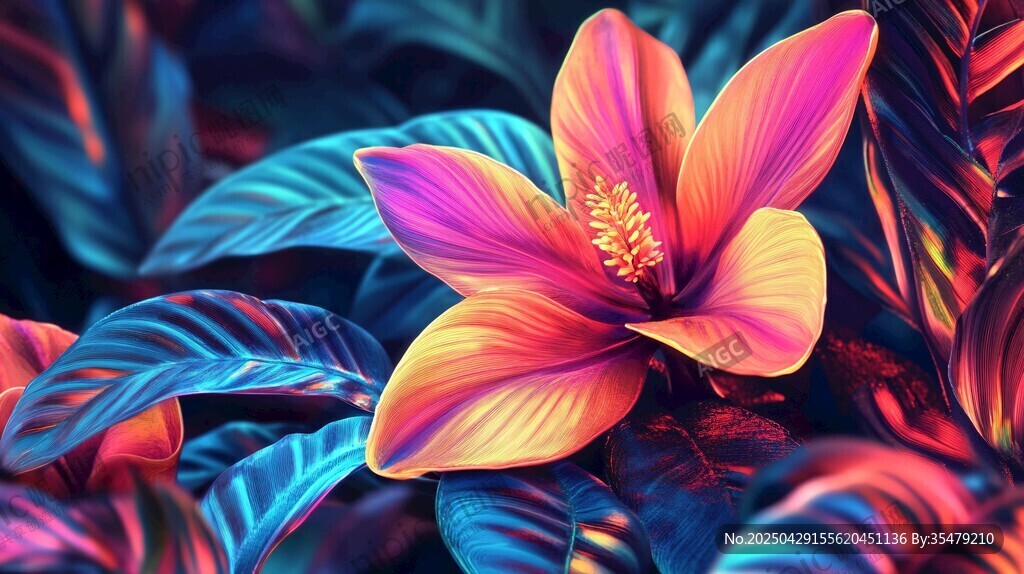 夢幻絢麗花卉與多彩葉片