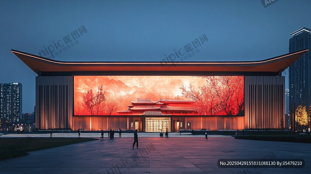 夜幕下的中式風(fēng)格現(xiàn)代建筑