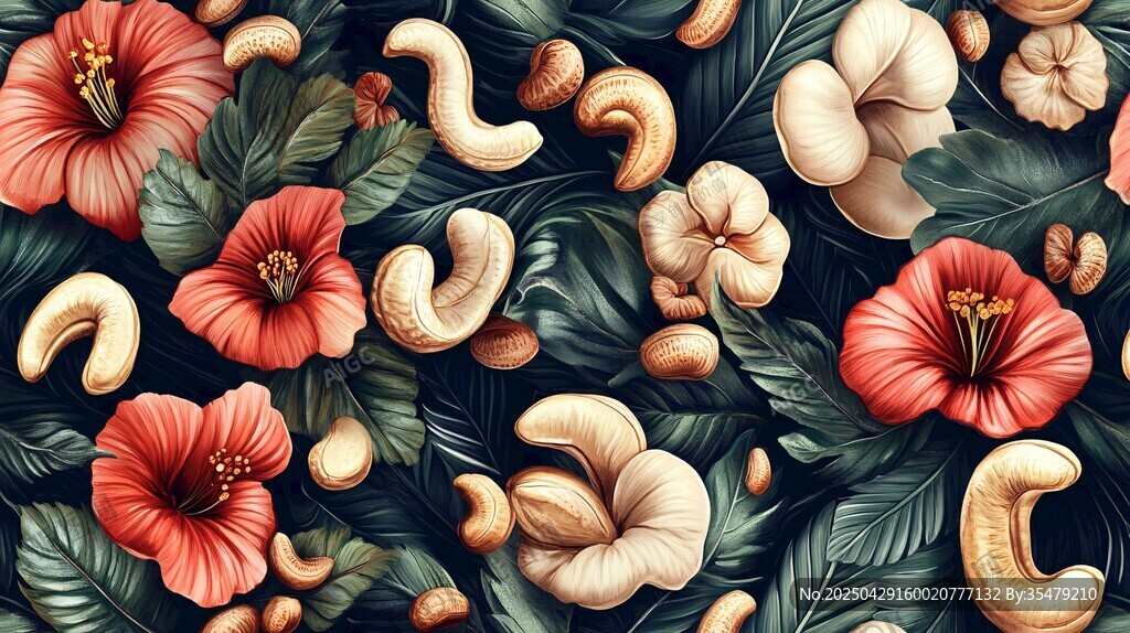 腰果與木槿花的精美圖案