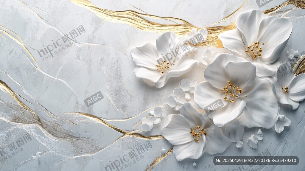 白色浮雕花朵大理石紋理背景