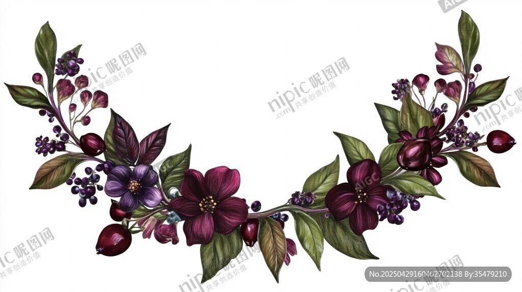紫色花卉枝葉裝飾花環(huán)