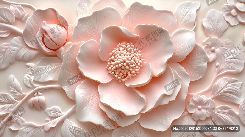 立體粉色花卉浮雕藝術