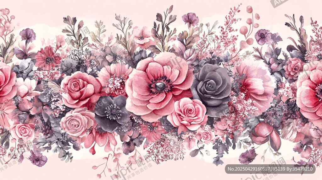 粉色花卉浪漫花邊圖案
