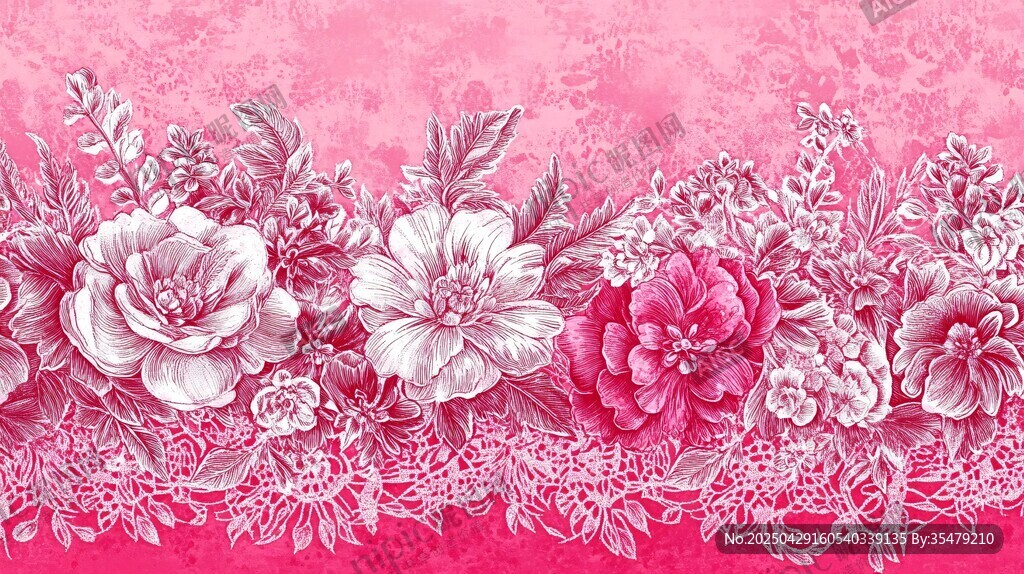 粉色花卉蕾絲邊框圖案