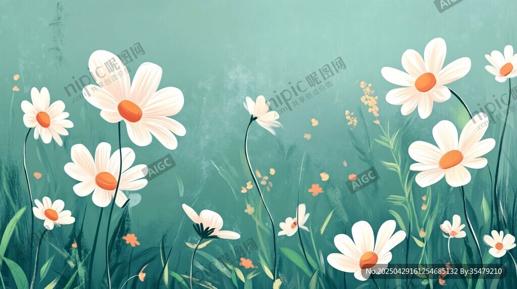 清新雛菊綻放于綠色草地