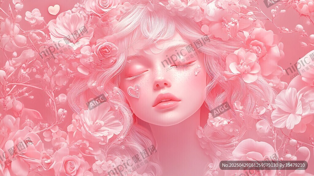 夢(mèng)幻粉系花中沉睡美少女