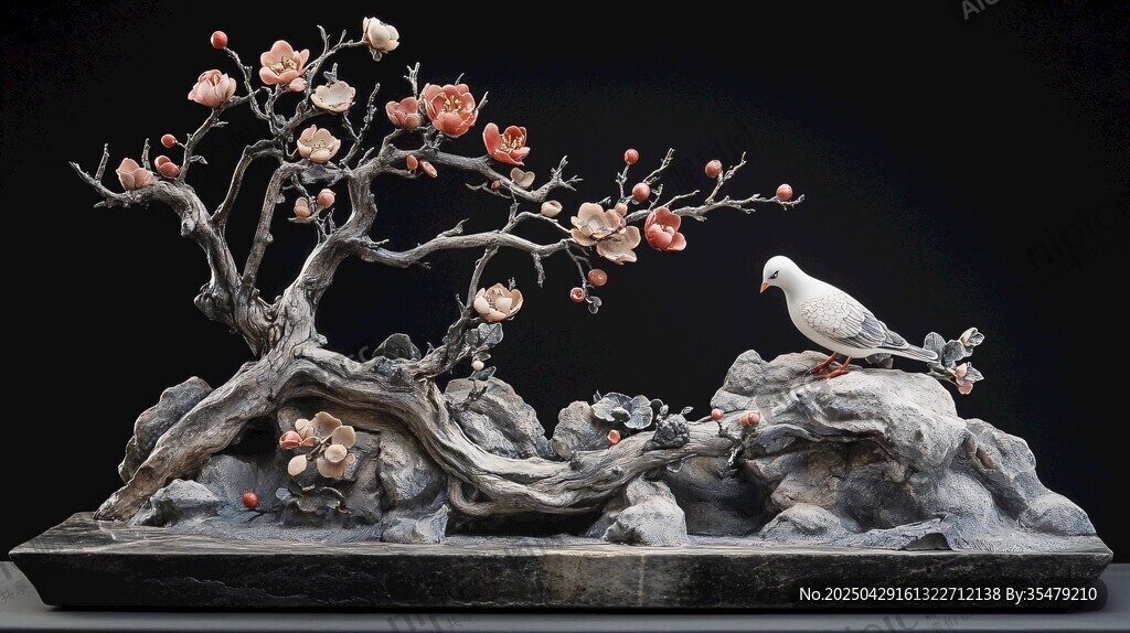 花鳥石雕擺件 精致藝術(shù)美