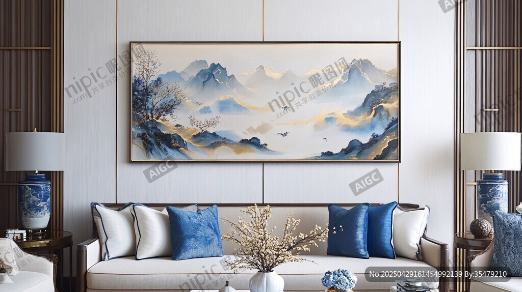 新中式客廳的山水掛畫之美