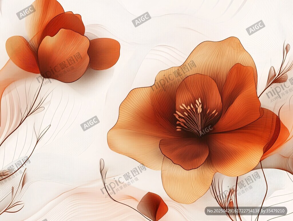 橙色花卉插畫 優雅浪漫風