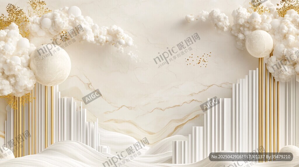 夢幻白金色立體空間場景