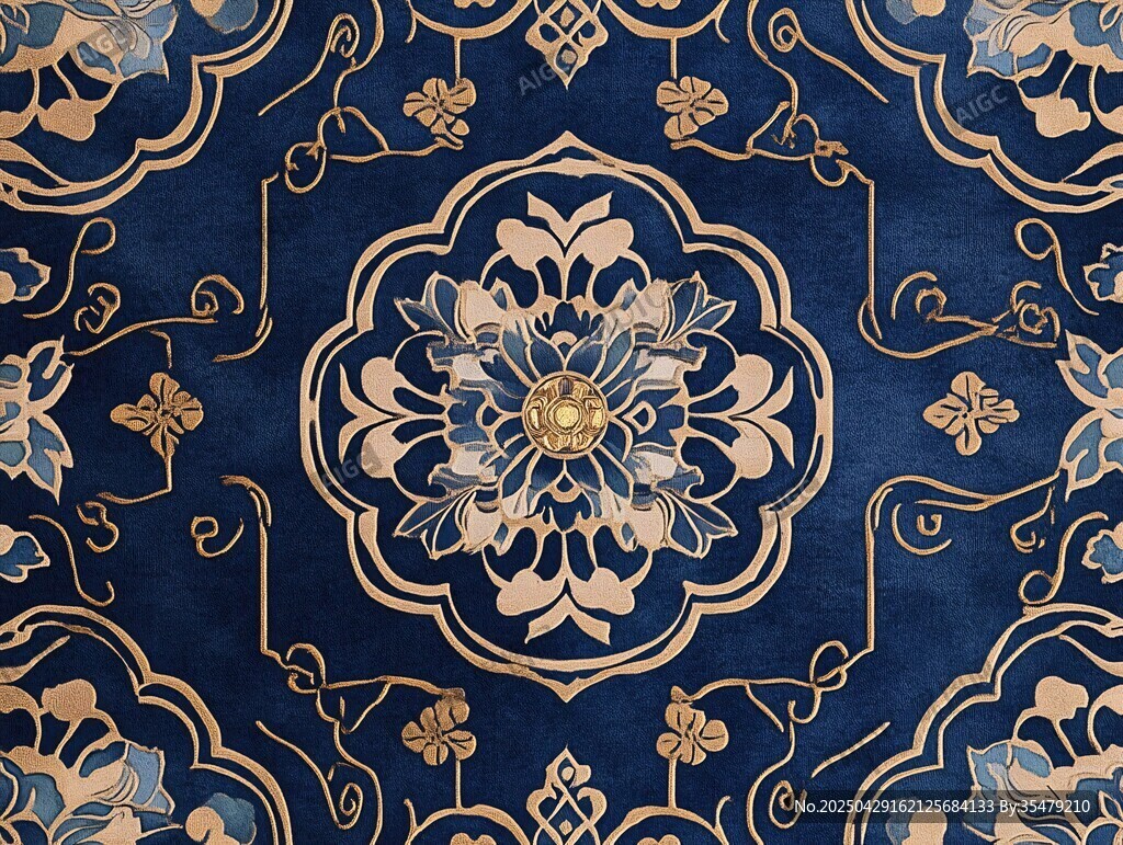 中式古典藍金花卉紋樣圖案