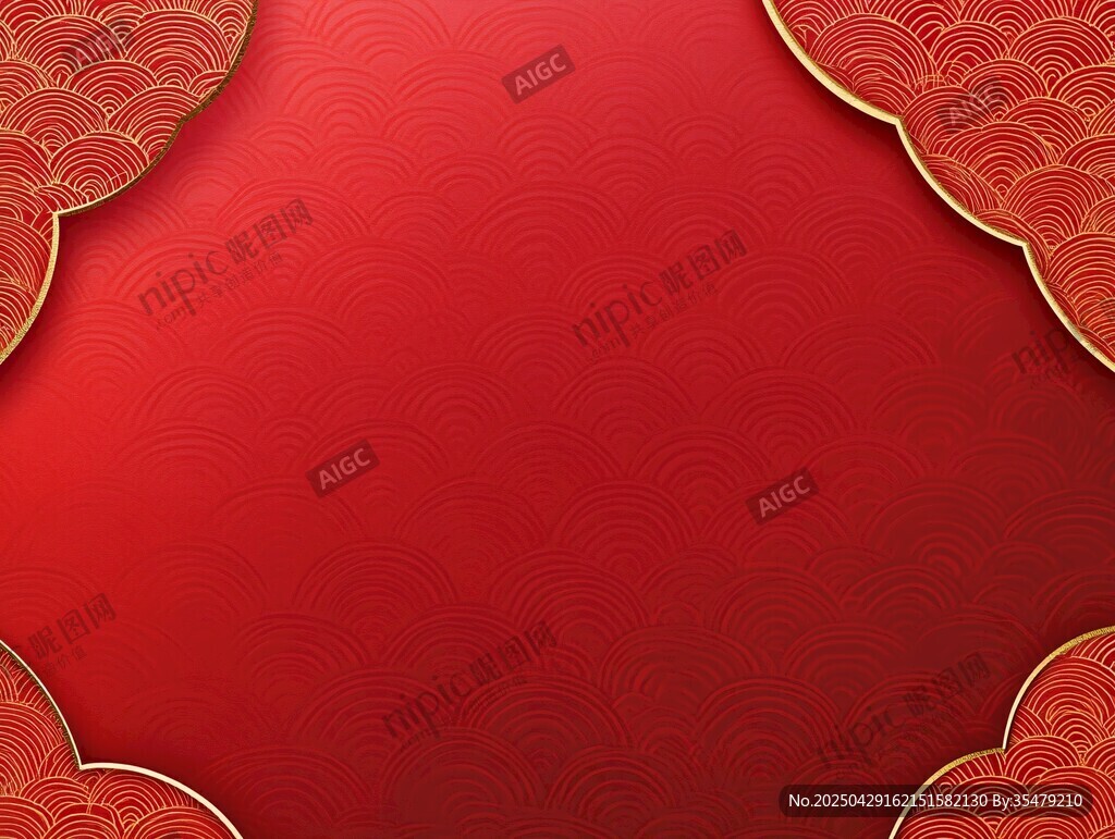 紅色中式金紋邊框背景圖