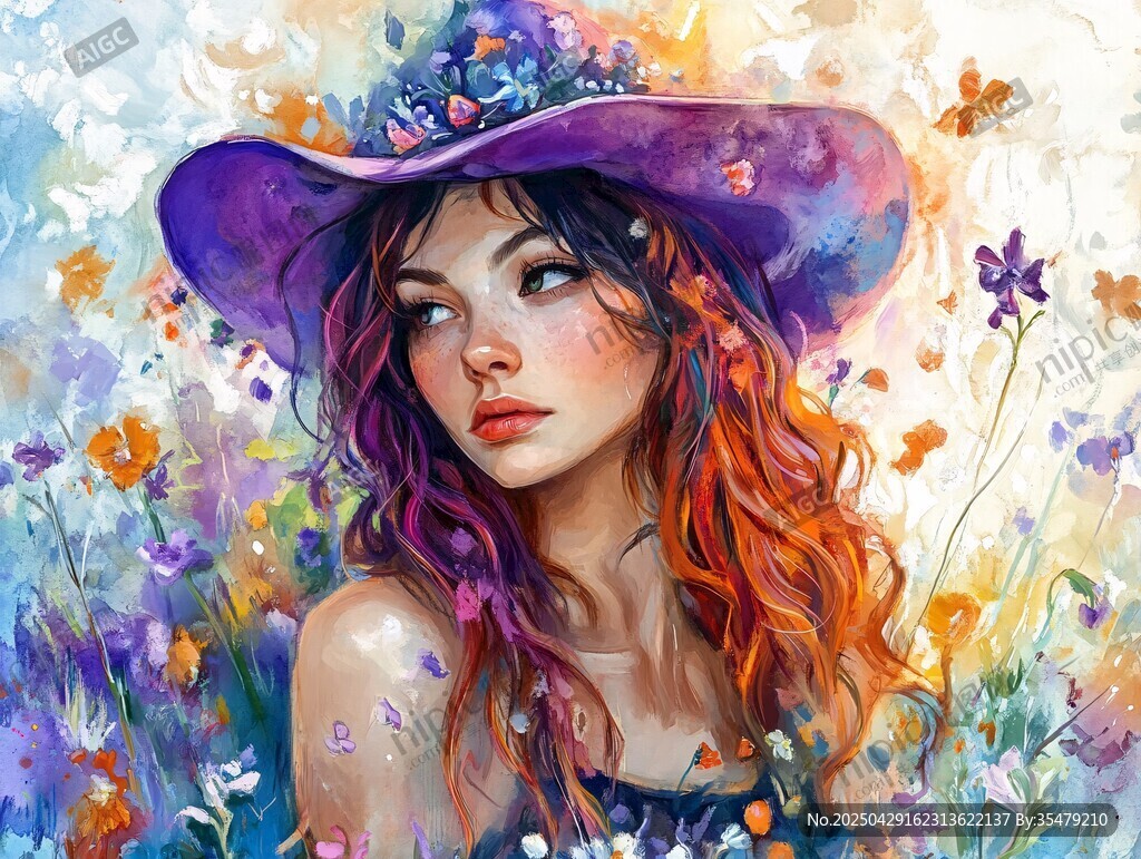 花中紫帽少女夢幻肖像