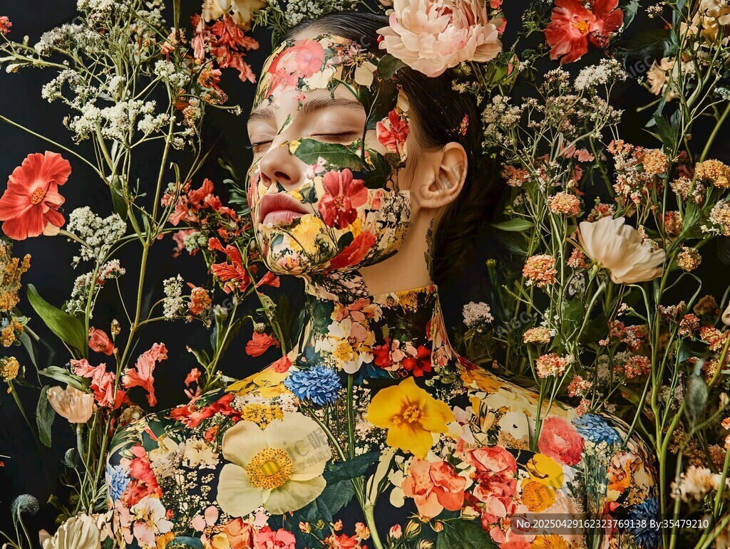 繁花覆身的夢幻人像