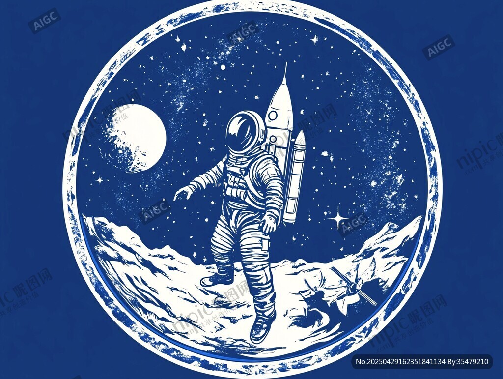 宇航員漫步月球幻想圖