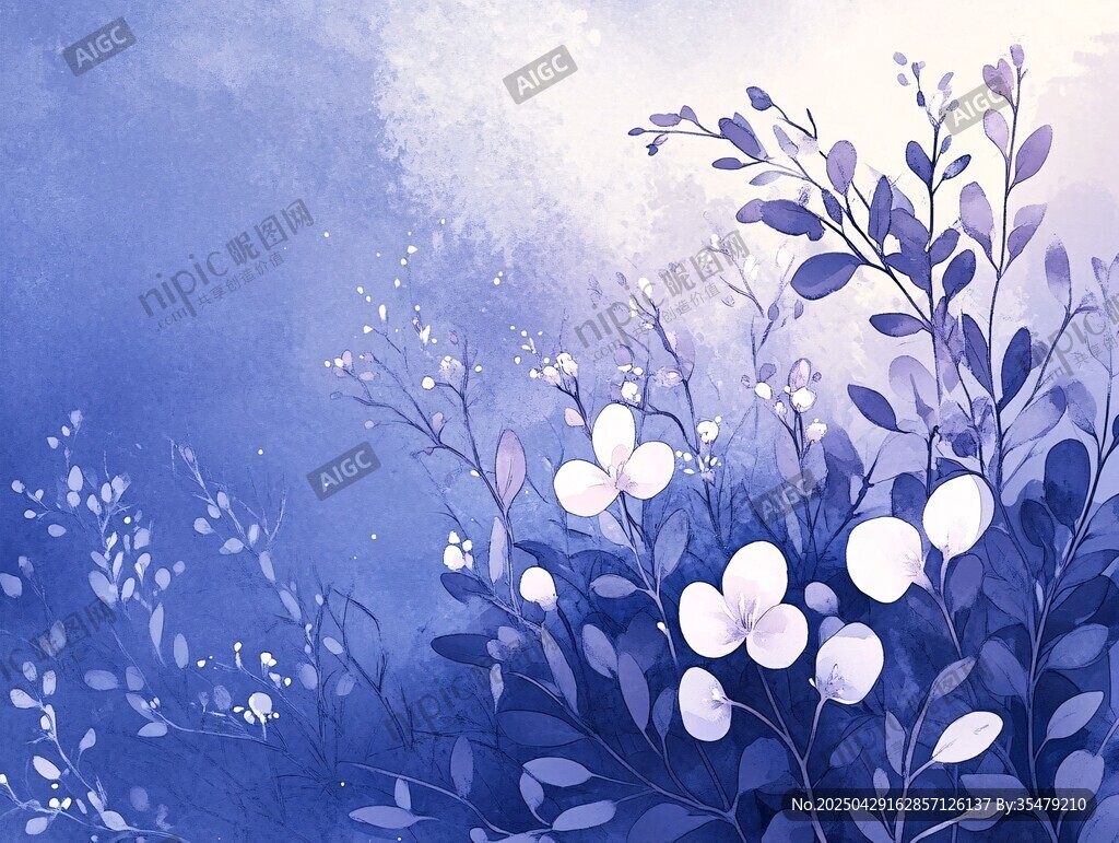 藍(lán)紫色夢幻花卉插畫
