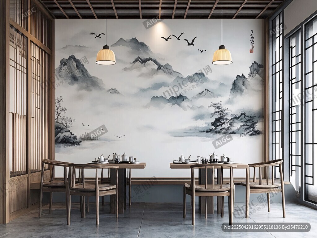 中式茶室 水墨山水意境空間