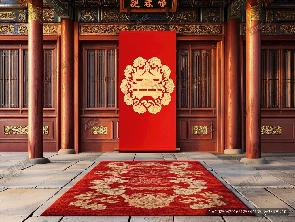 中式古典門前的喜慶布置