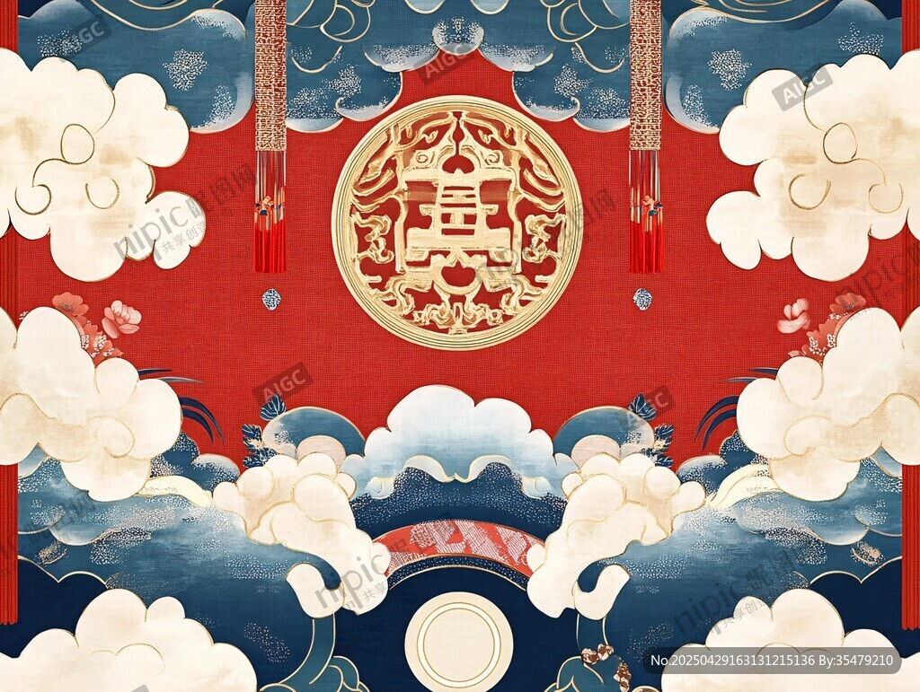 中式古典云紋喜慶背景圖