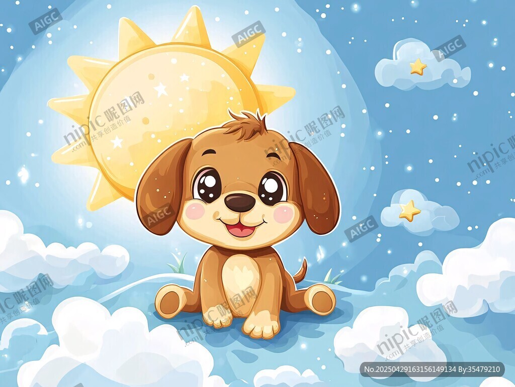 可愛小狗在云端與太陽相伴