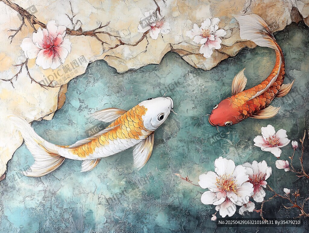 錦鯉戲花圖