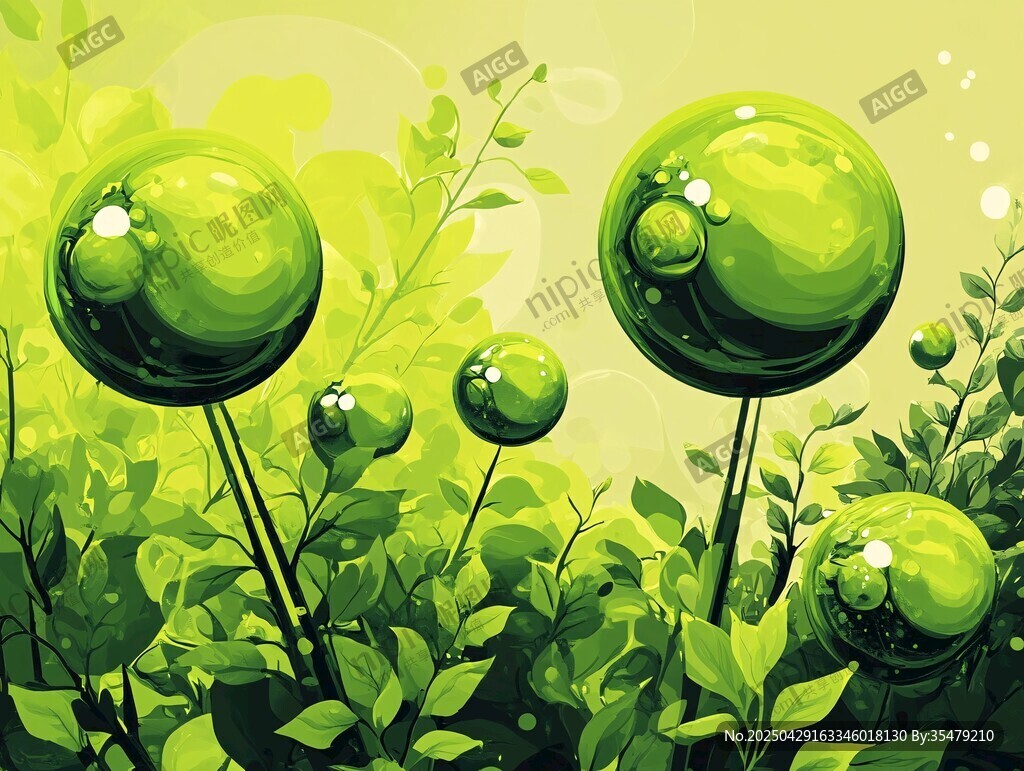 奇幻綠色植物泡泡世界