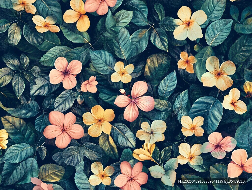 花卉綠葉無縫圖案背景