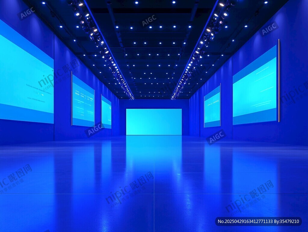 科技感藍色展廳空間場景