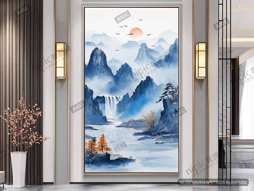 中式山水玄關裝飾畫