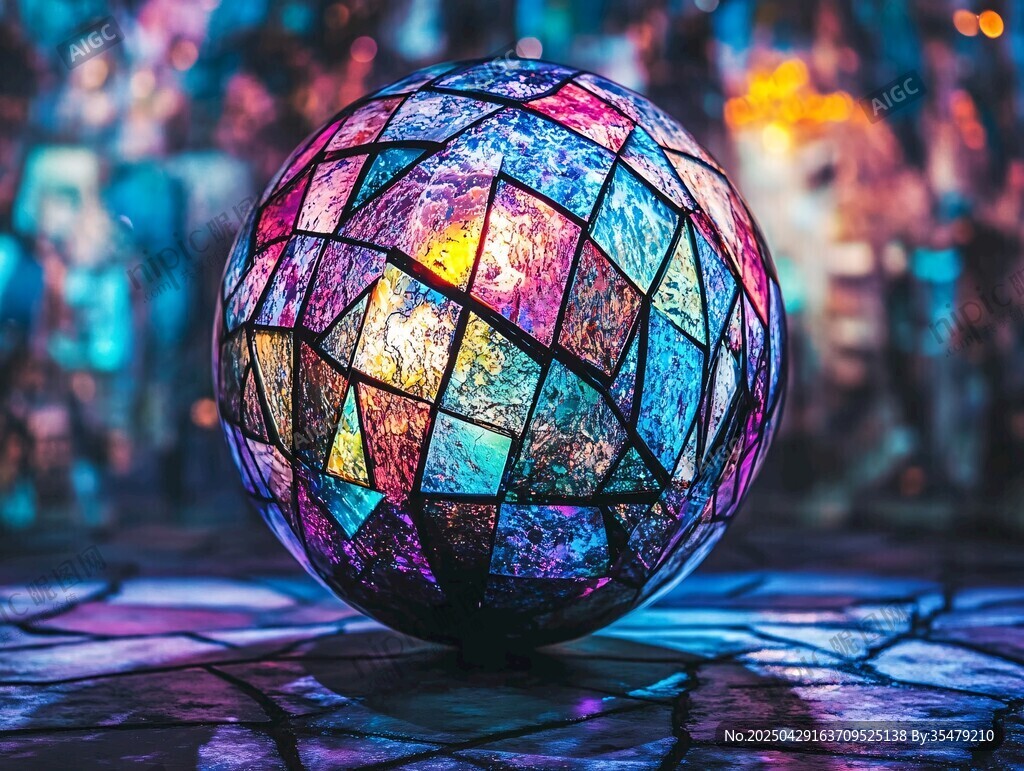 彩色玻璃球體夢幻光影效果