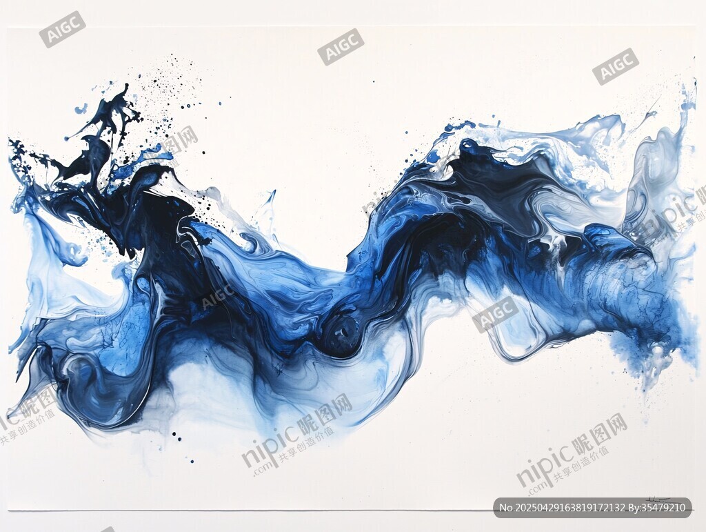 藍(lán)色水墨潑墨藝術(shù)畫面