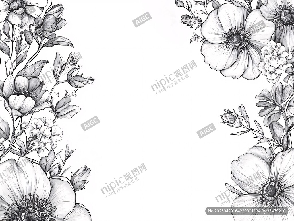 黑白花卉邊框圖案設(shè)計(jì)