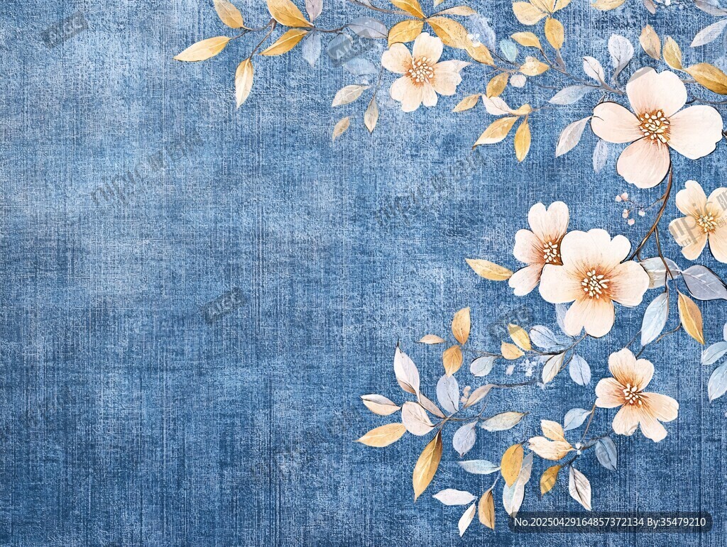 藍(lán)色布紋花卉裝飾背景圖