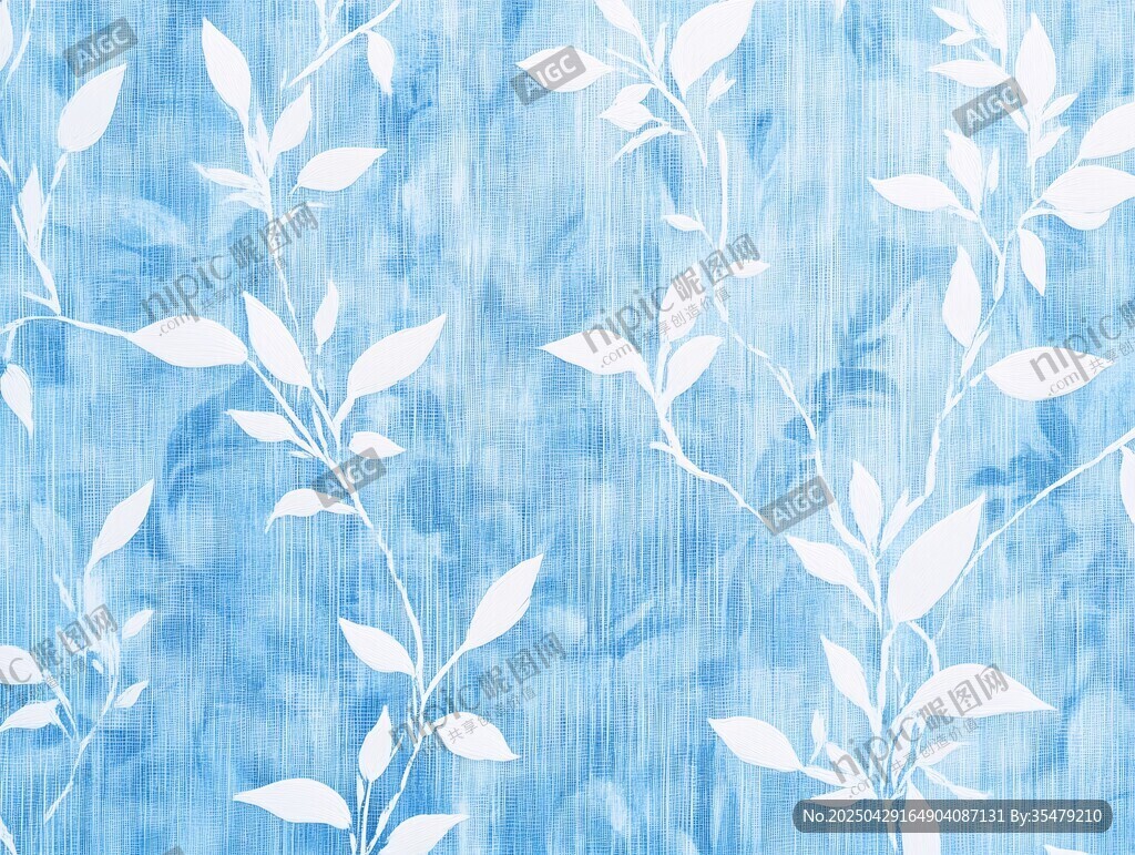 藍(lán)底白花枝葉紋理圖案