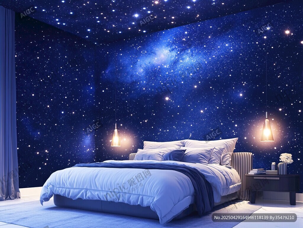 夢幻星空臥室背景墻