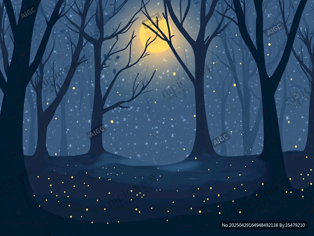 月夜下的夢幻森林景象