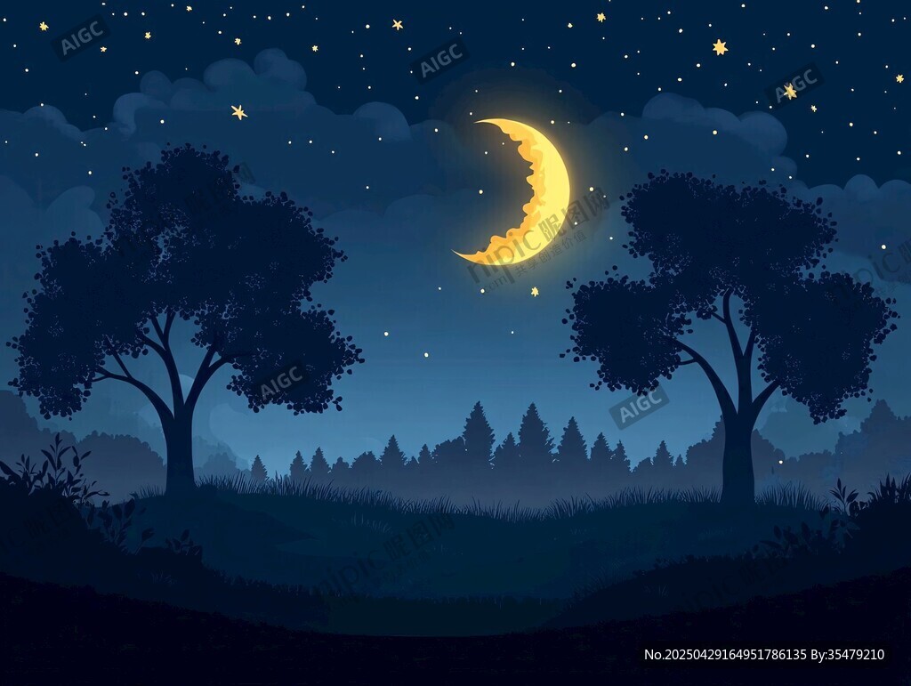 月夜下的靜謐森林景象