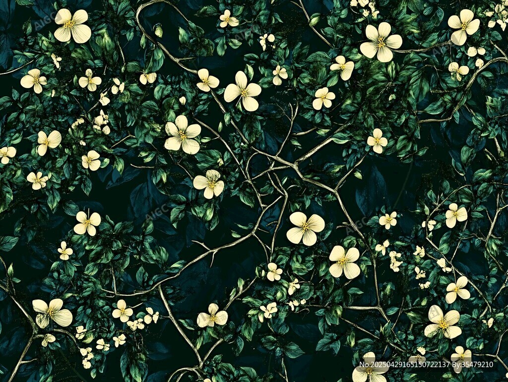 綠葉黃花花卉背景圖案