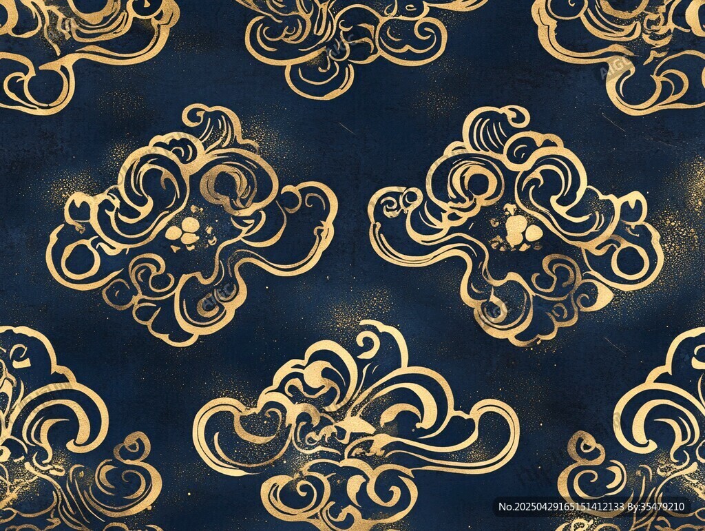 深藍底金色云紋傳統圖案