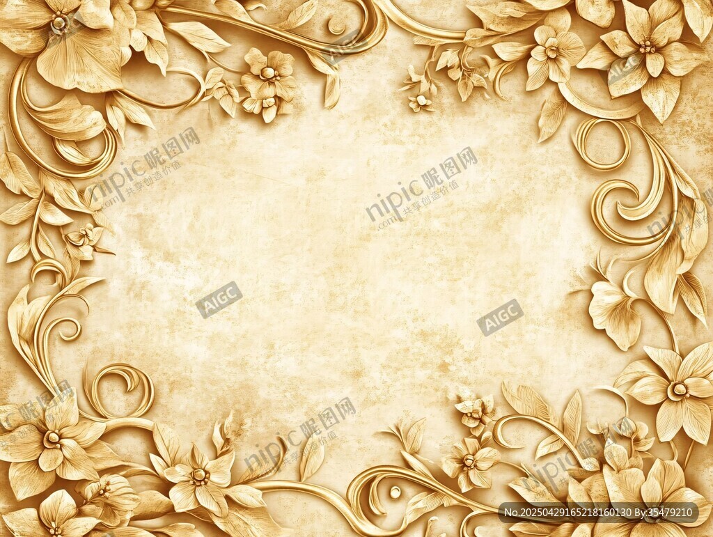 復(fù)古金色花卉邊框背景圖