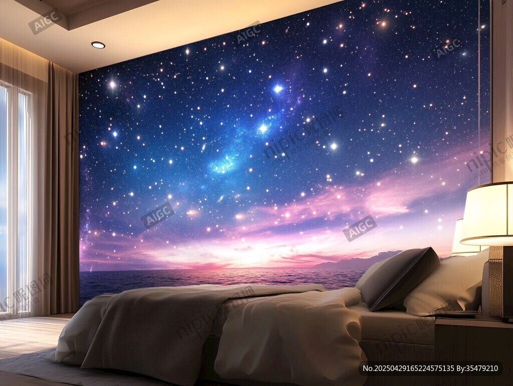 夢幻星空臥室背景墻