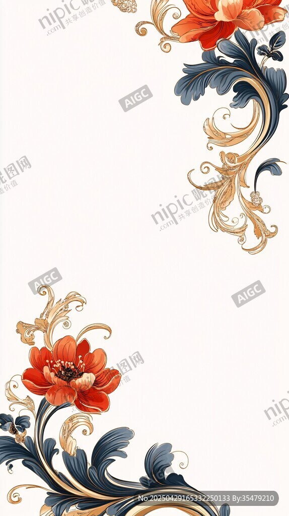 中式花卉鎏金邊角裝飾圖案