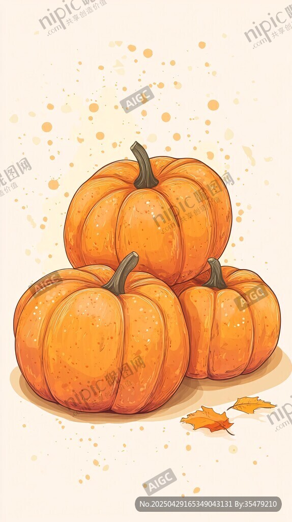 三只堆疊的橙色南瓜插畫