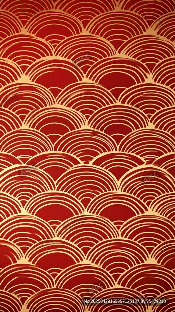 中式紅金海浪紋圖案