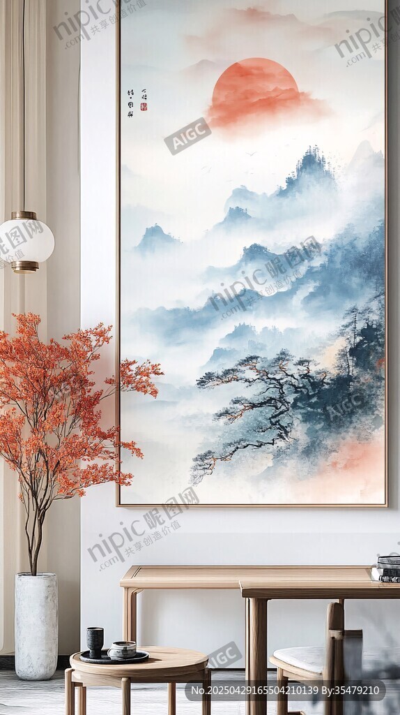 中式客廳山水掛畫意境美