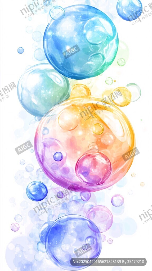夢幻水彩泡泡藝術插畫