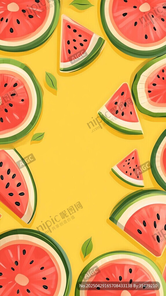 夏日西瓜插畫背景圖