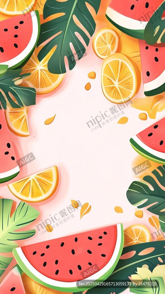 夏日水果環繞的清新背景