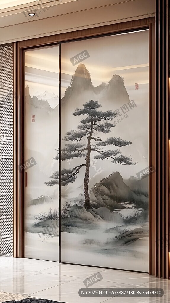 中式山水意境移門裝飾畫